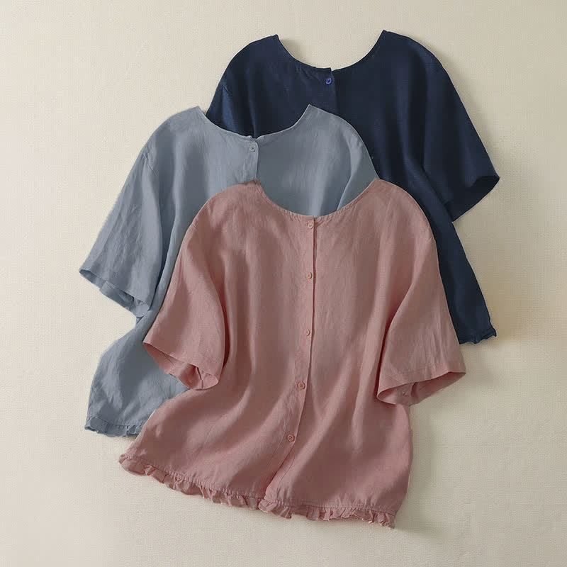 Buddha Stones Summer Casual Minimalist Ruffle Hem Solid Women's Short Sleeve T-Shirts - image 1