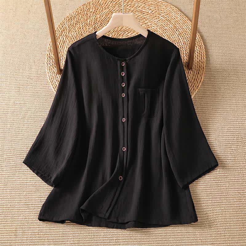 Buddha Stones Spring Casual Minimalist Button-Up Solid Women's Three-Quarter Sleeve Shirts With Patch Pocket - Black - US4-8/10，UK/AU8-12/14，EU36-40/42 (F) - image 22