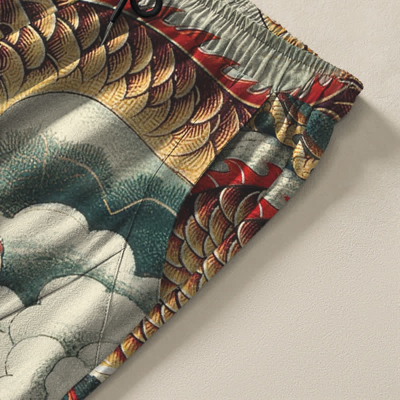 Buddha Stones Pure Cotton Cloud Dragon Pattern Drawstring Men's Tapered Pants With Pockets - image 4