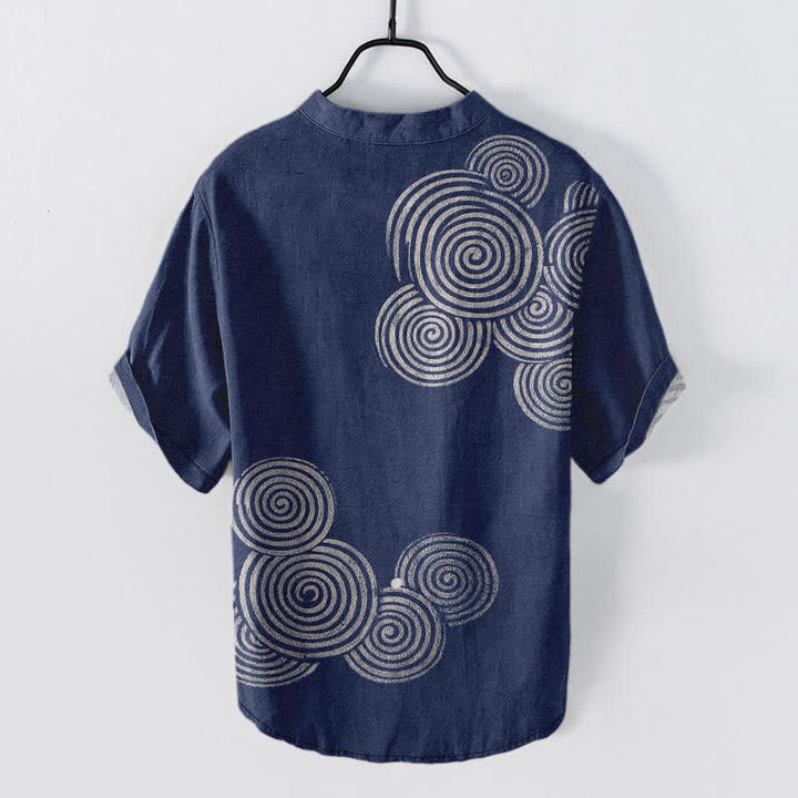Buddha Stones Cotton Spiral Circle Pattern Men's Short Sleeve Half Button Shirt - image 1