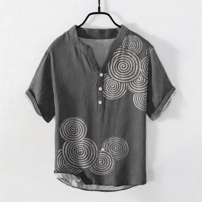 Buddha Stones Cotton Spiral Circle Pattern Men's Short Sleeve Half Button Shirt - DimGray - US/UK/AU50，EU60 (5XL) - image 5