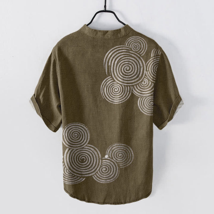 Buddha Stones Cotton Spiral Circle Pattern Men's Short Sleeve Half Button Shirt - image 8