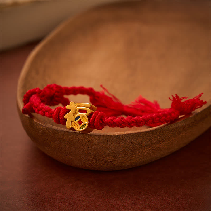 Buddha Stones Fu Character Red String Balance Tibet Adjustable Bracelet - image 1