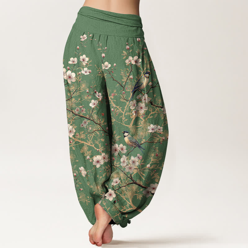 Buddha Stones Cotton Bird Blossom Branch Pattern Women's Elastic Waist Harem Pants - image 9