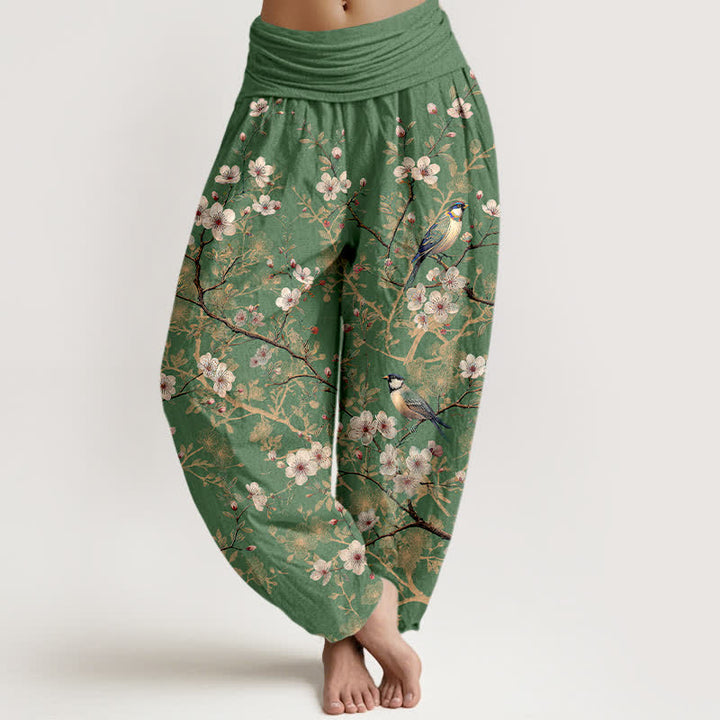 Buddha Stones Cotton Bird Blossom Branch Pattern Women's Elastic Waist Harem Pants - OliveDrab - US16，UK/AU20，EU48 (3XL) - image 8