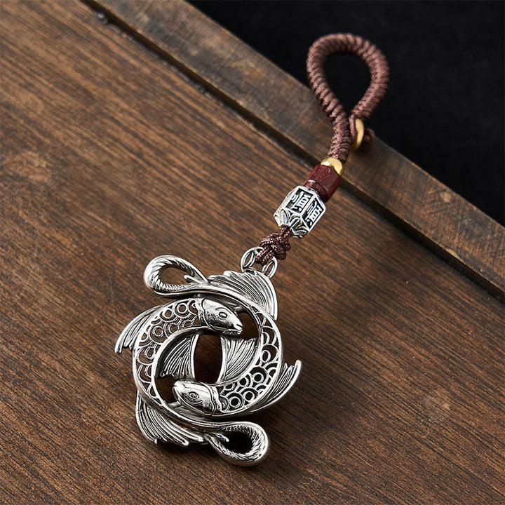 Buddha Stones Copper Vintage Double Koi Fish Determination Charm Keychains - image 2
