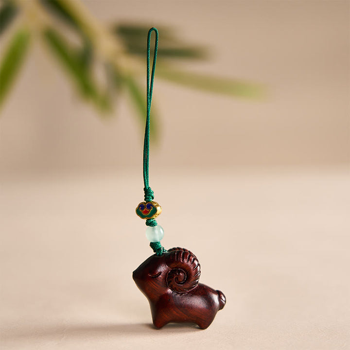 Buddha Stones Hand Carved Sandalwood Goat Positive Keychains - Dark Red - image 14