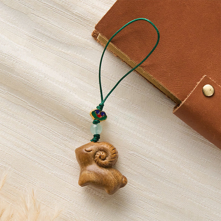 Buddha Stones Hand Carved Sandalwood Goat Positive Keychains - image 3