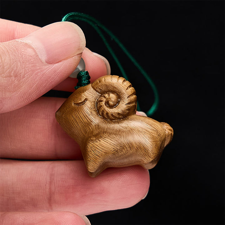 Buddha Stones Hand Carved Sandalwood Goat Positive Keychains - image 4