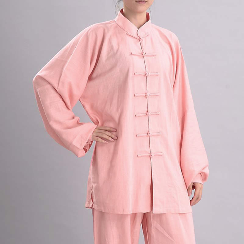 Buddha Stones Meditation Zen Prayer Spiritual Tai Chi Qigong Practice Unisex Embroidery Clothing Set - Pink Long Sleeve - US12，UK/AU16，EU44 (2XL) - image 5