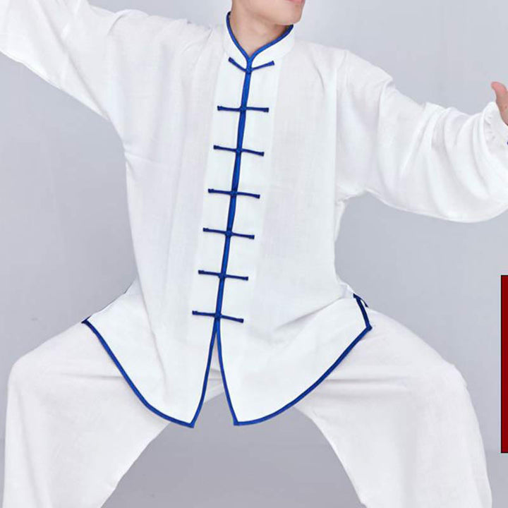 Buddha Stones Meditation Zen Prayer Spiritual Tai Chi Qigong Practice Unisex Embroidery Clothing Set - White + Blue Edge Long Sleeve - US14，UK/AU18，EU46 (3XL) - image 7