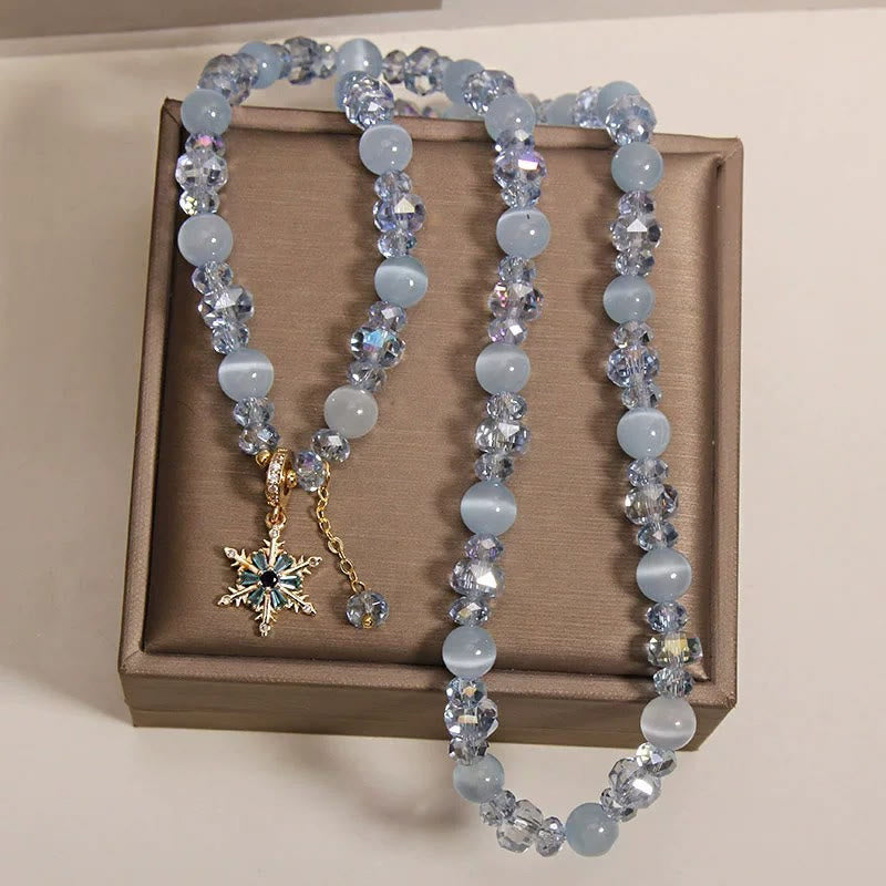 Buddha Stones Triple Wrap Blue Cat's Eye Snowflake Clarity Charm Blessing Bracelet - image 3
