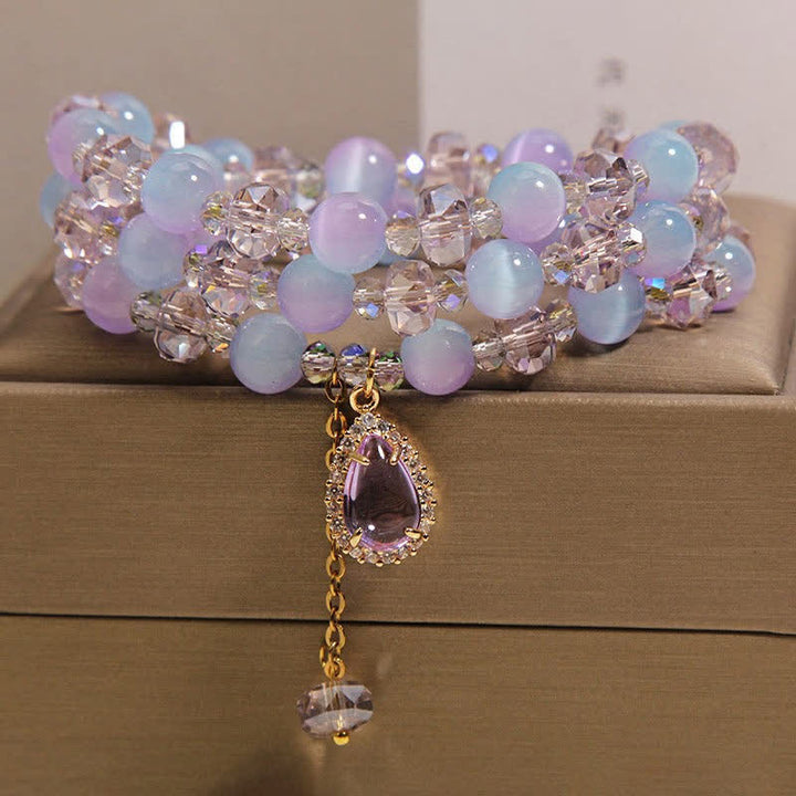 Buddha Stones Blue Gradient Cat's Eye Crystal Gourd Layered Support Bracelet - image 1