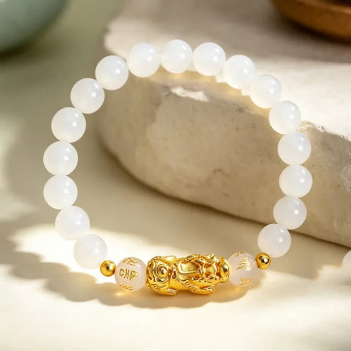 Buddha Stones Black Obsidian Chalcedony Pi Xiu Om Mani Padme Hum Purification Bracelet - image 8