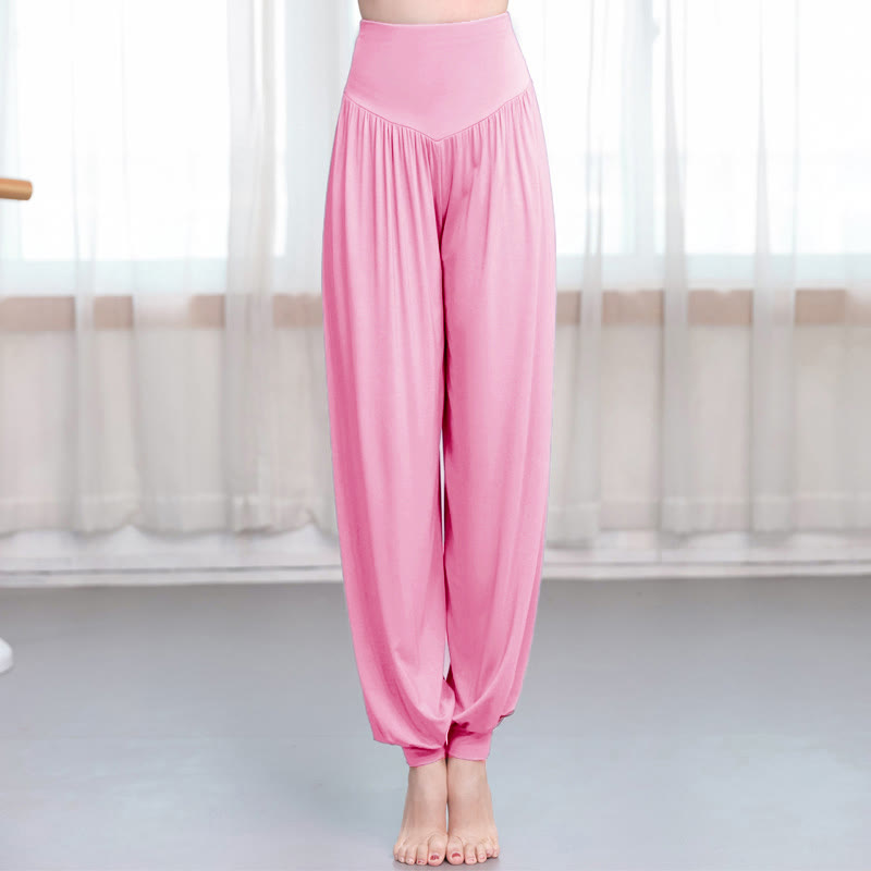 Buddha Stones Plain Color Loose Modal Yoga Dance Harem Pants - LightPink - US12，UK/AU16，EU44 (3XL) - image 9
