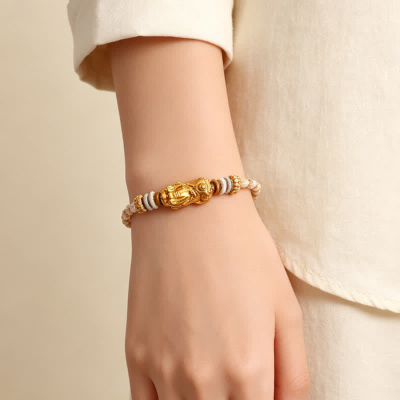 Buddha Stones White Agate Copper Pi Xiu Auspicioisness Hand-Woven Bracelet - image 11