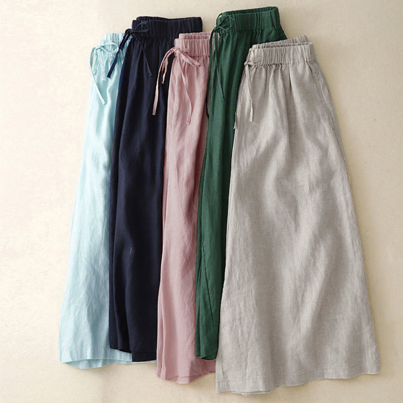 Buddha Stones Summer Elastic Waist Women's Capri Cropped Wide Leg Pants With Pockets - image 1