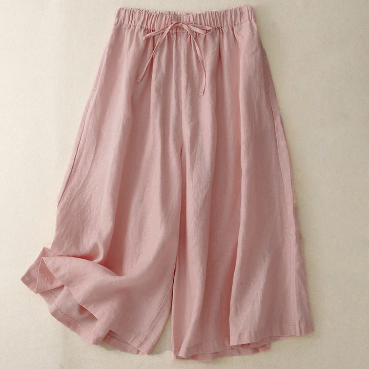 Buddha Stones Summer Elastic Waist Women's Capri Cropped Wide Leg Pants With Pockets - LightPink - US14，UK/AU18，EU46 (3XL) - image 6