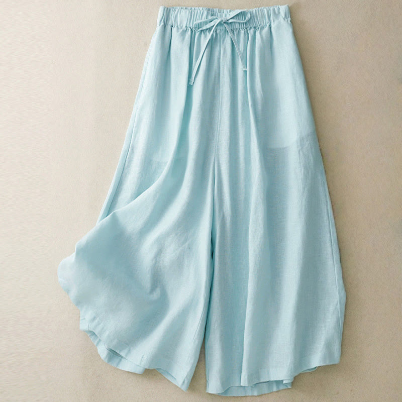 Buddha Stones Summer Elastic Waist Women's Capri Cropped Wide Leg Pants With Pockets - PaleTurquoise - US14，UK/AU18，EU46 (3XL) - image 0