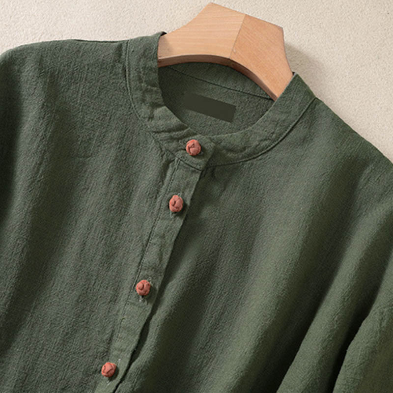 Buddha Stones Casual Buttons Crew Neck Women's Long Sleeve Shirt With Pockets - image 2