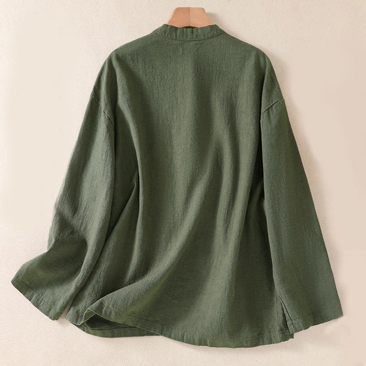 Buddha Stones Casual Buttons Crew Neck Women's Long Sleeve Shirt With Pockets - image 1