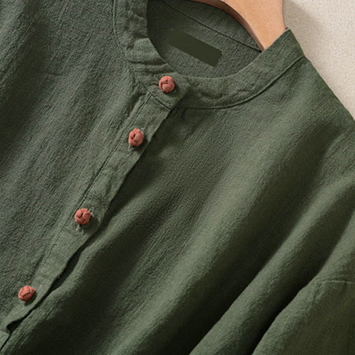 Buddha Stones Casual Buttons Crew Neck Women's Long Sleeve Shirt With Pockets - image 4