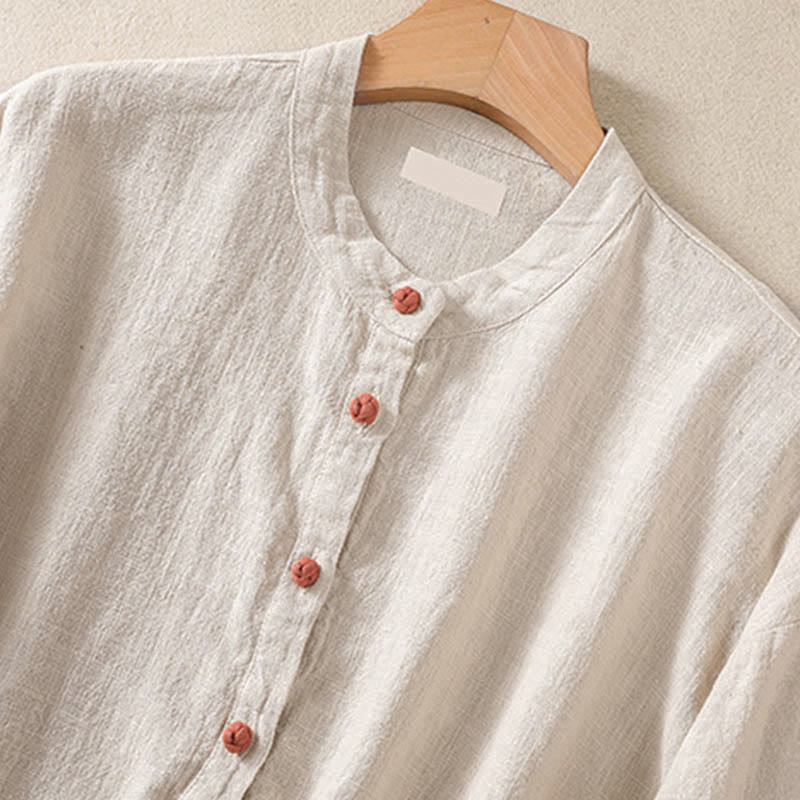 Buddha Stones Casual Buttons Crew Neck Women's Long Sleeve Shirt With Pockets - image 18