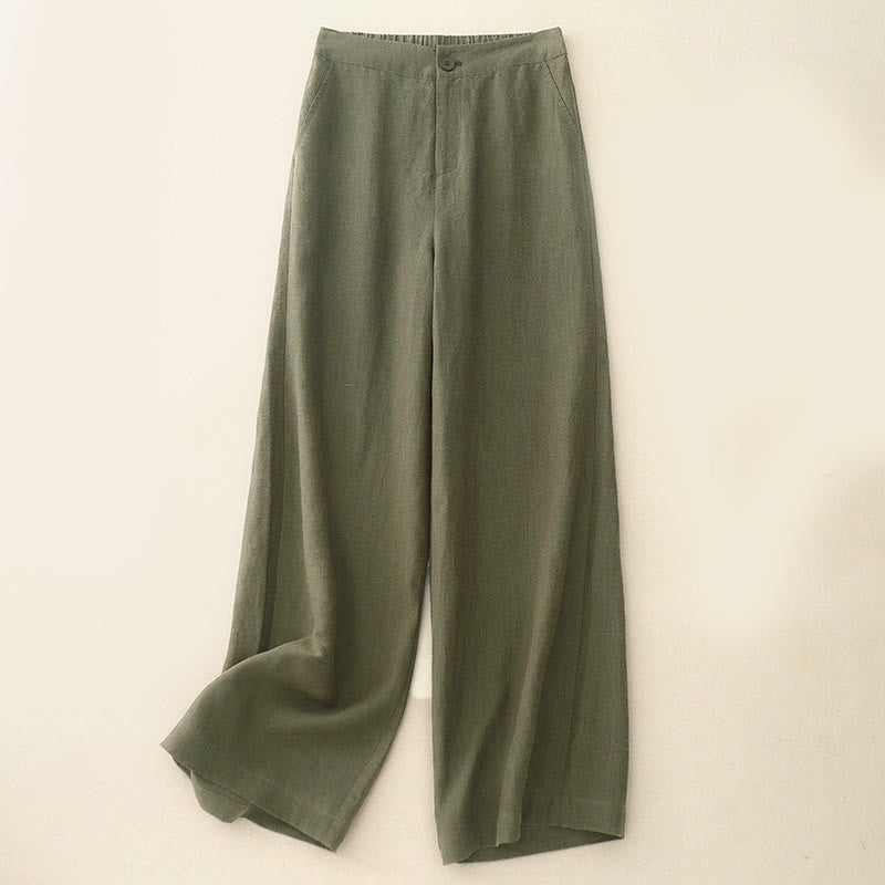 Buddha Stones Casual Plain Women's Elastic Waist  Wide Leg Pants With Pockets - Olive - US8-10，UK/AU12-14，EU40-42 (2XL) - image 1