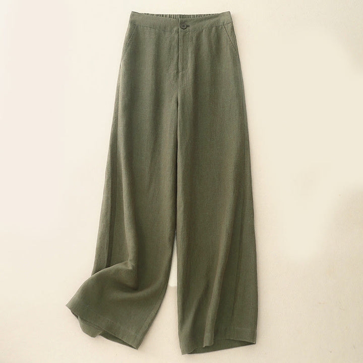 Buddha Stones Casual Plain Women's Elastic Waist  Wide Leg Pants With Pockets - Olive - US8-10，UK/AU12-14，EU40-42 (2XL) - image 1