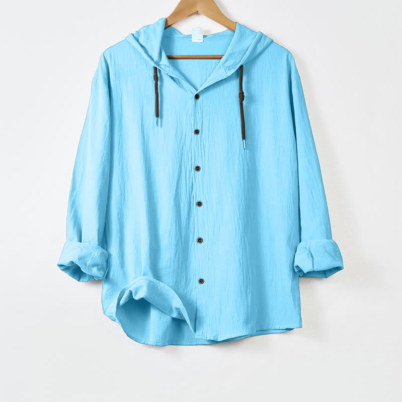 Buddha Stones Solid Color Long Sleeve Hooded Drawstring Buttons Men's Shirt - LightSkyBlue - US/UK/AU44，EU54 (3XL) - image 13