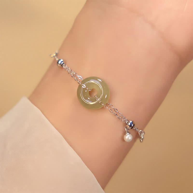 Buddha Stones Hetian Jade Peace Buckle 925 Sterling Silver Luck Bracelet - Peace Buckle(Wrist Circumference: 6.3–7.5 in/16–19 cm) - image 0
