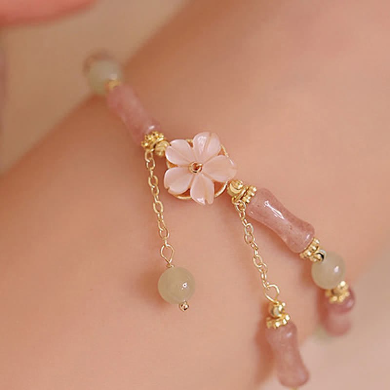 Buddha Stones Strawberry Quartz Bamboo Hetian Jade Romantic Bracelet - Strawberry Quartz Bamboo(Wrist Circumference: 5.1–6.7 in/13–17 cm) - image 0