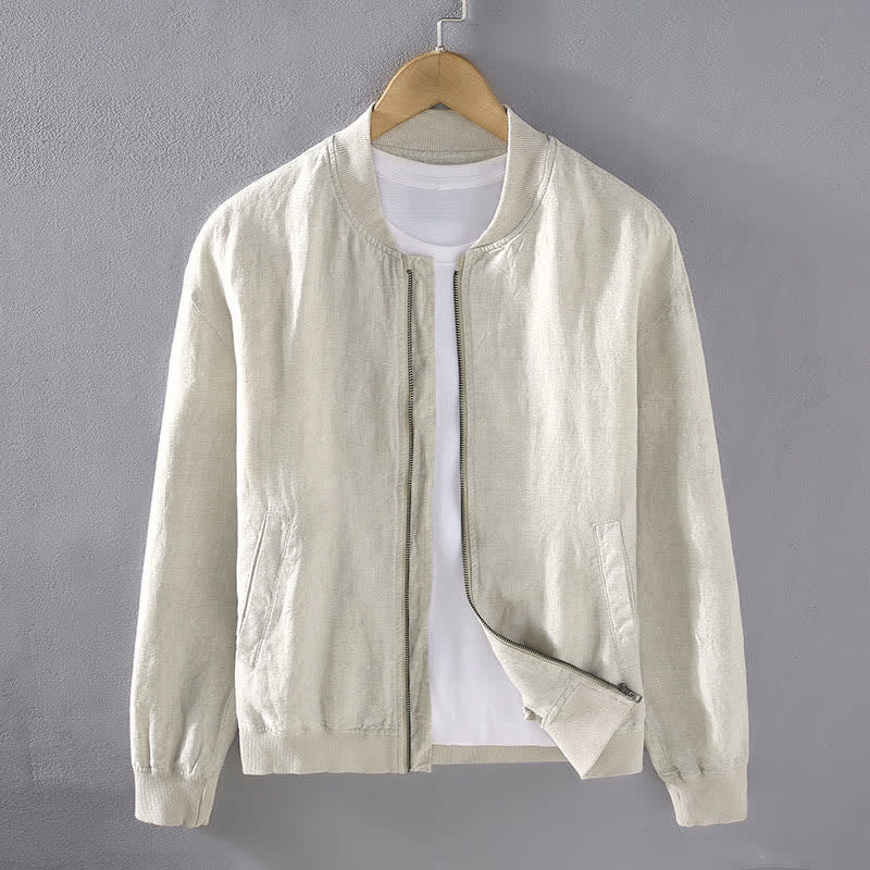 Buddha Stones Spring Casual Minimalist Solid Zipper Design Linen Men's Jacket With Pockets - BlanchedAlmond - US/UK/AU42，EU52 (3XL) - image 0