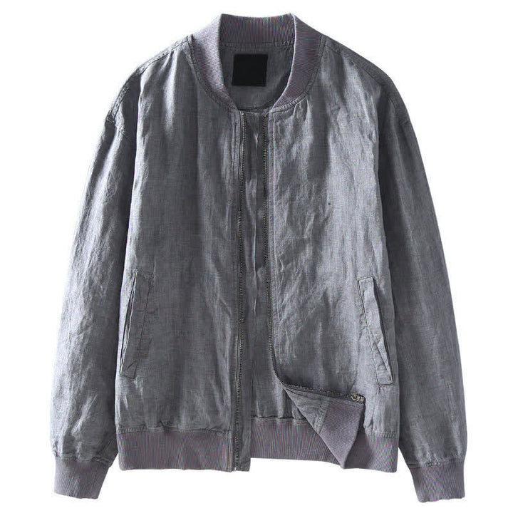 Buddha Stones Spring Casual Minimalist Solid Zipper Design Linen Men's Jacket With Pockets - image 3