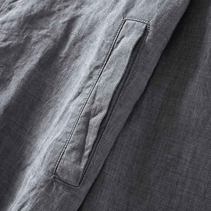 Buddha Stones Spring Casual Minimalist Solid Zipper Design Linen Men's Jacket With Pockets - image 5