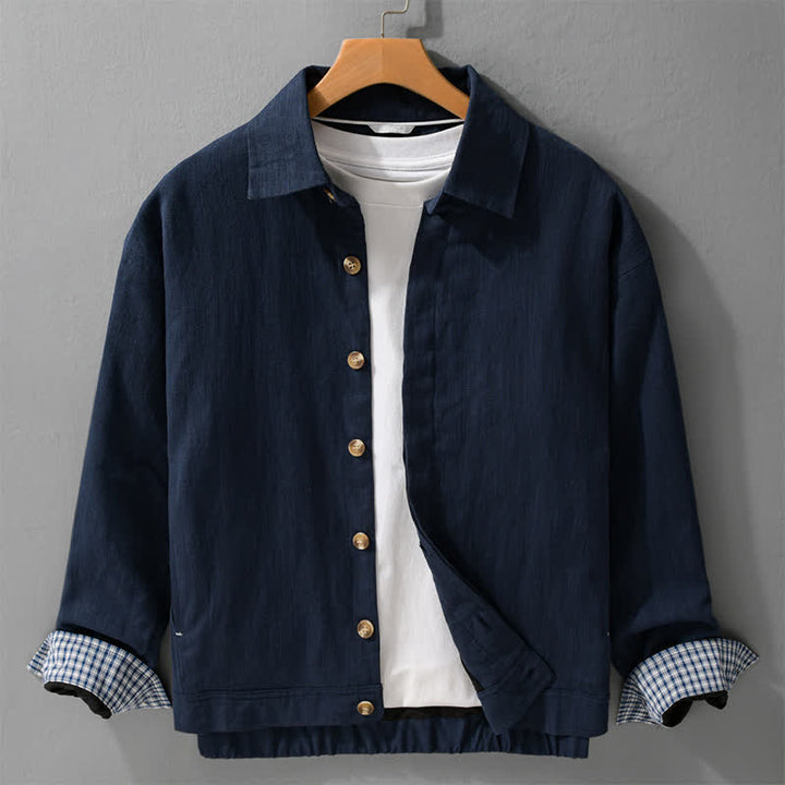 Buddha Stones Fall Casual Vintage Button-Up Solid Linen Men's Jacket With Pockets - Navy - US/UK/AU42，EU52 (3XL) - image 8