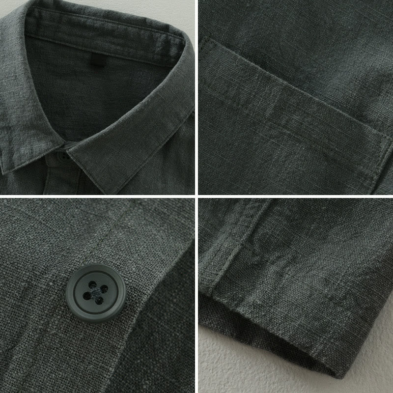 Buddha Stones Fall Casual Minimalist Button-Up Solid Ramie Men's Jacket With Pockets - image 2