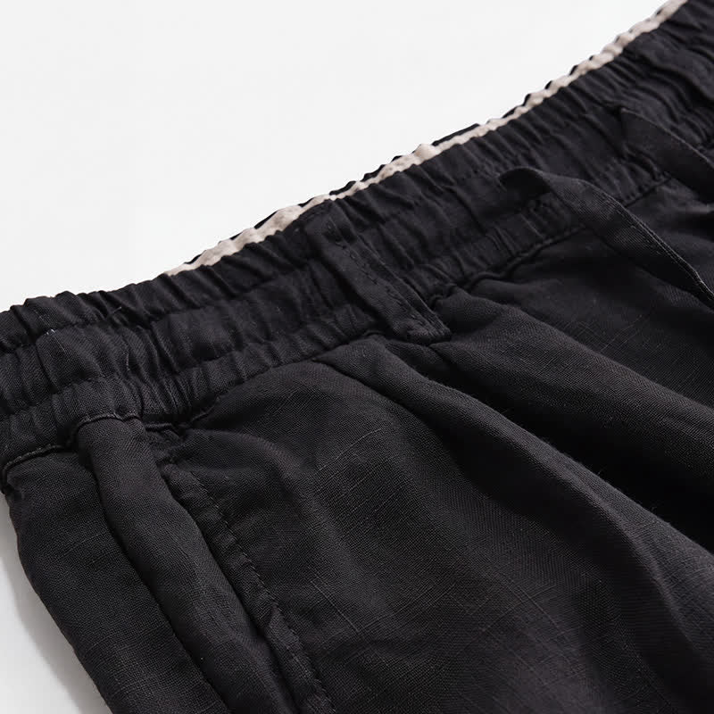 Buddha Stones Spring Summer Casual Drawstring Zipper Design Solid Linen Long Pants Men's Straight Leg Pants With Pockets - image 10