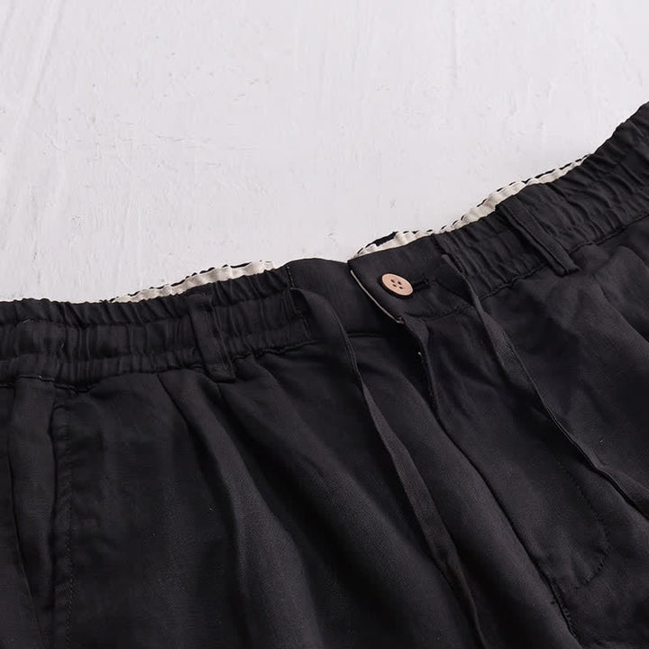 Buddha Stones Spring Summer Casual Drawstring Zipper Design Solid Linen Long Pants Men's Straight Leg Pants With Pockets - image 9