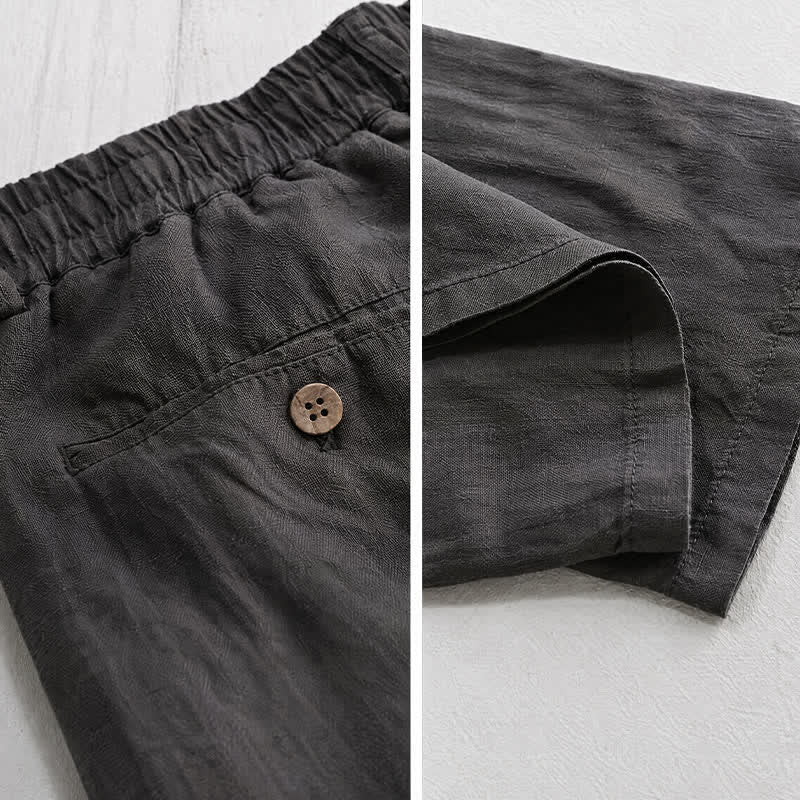 Buddha Stones Spring Summer Casual Drawstring Zipper Design Solid Linen Long Pants Men's Straight Leg Pants With Pockets - image 5