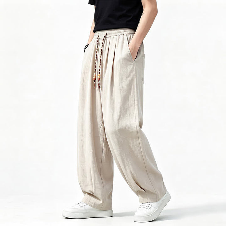 Buddha Stones Spring Summer Casual Drawstring Elastic Waist Solid Long Pants Men's Straight Leg Pants With Pockets - image 19