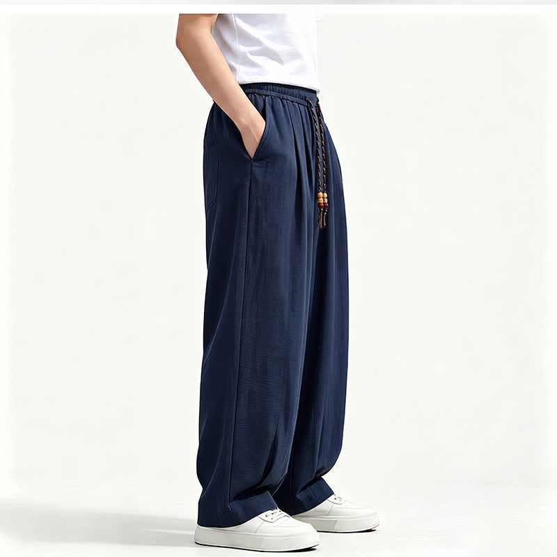 Buddha Stones Spring Summer Casual Drawstring Elastic Waist Solid Long Pants Men's Straight Leg Pants With Pockets - image 15