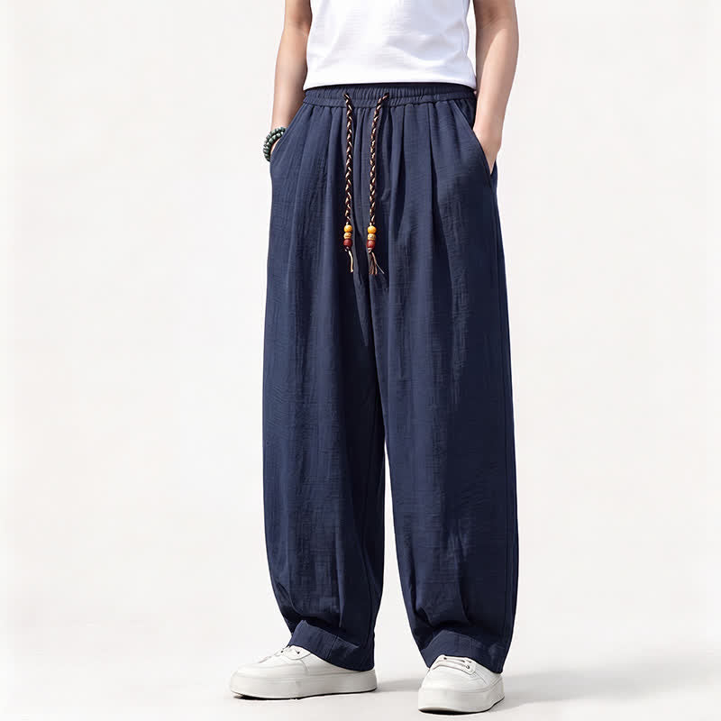 Buddha Stones Spring Summer Casual Drawstring Elastic Waist Solid Long Pants Men's Straight Leg Pants With Pockets - image 16