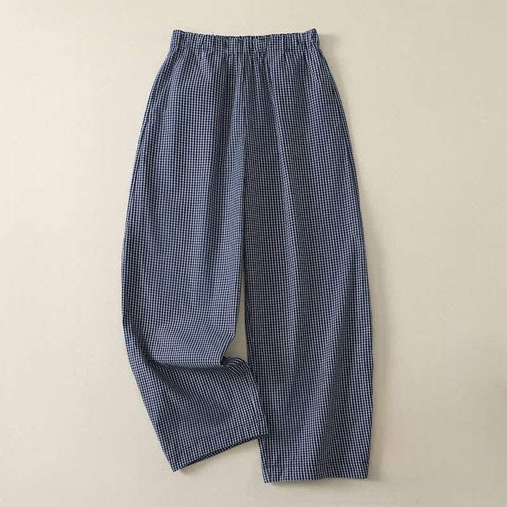 Buddha Stones Spring Summer Casual Vintage Plaid Ankle Pants Women's Straight Leg Pants With Pocket - SteelBlue - US12, UK/AU16, EU44 (2XL) - image 0