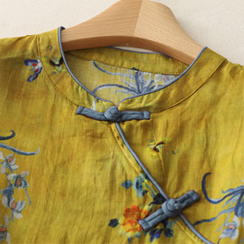 Buddha Stones Summer Tang Style Vintage Frog Button Orchid Floral Women's Sleeveless Shirts Tank Top - image 42
