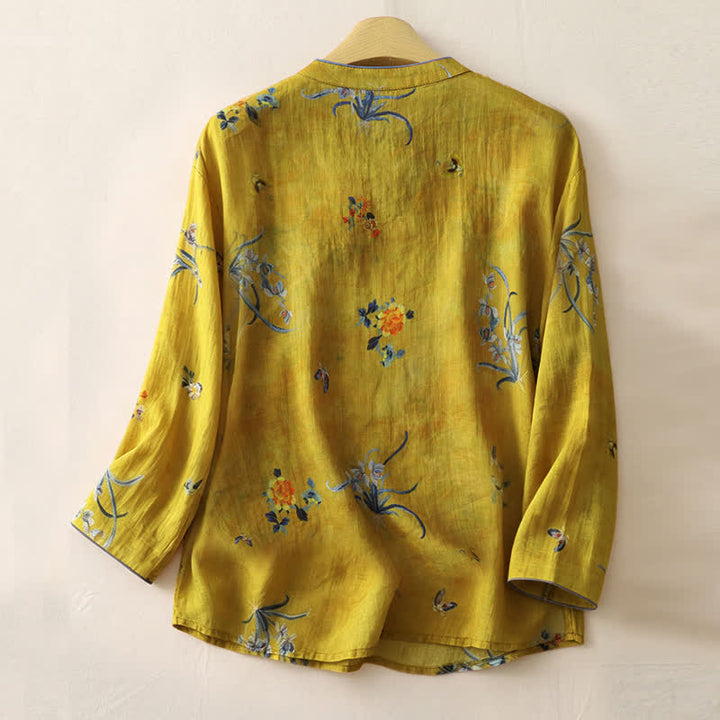 Buddha Stones Summer Tang Style Vintage Frog Button Orchid Floral Women's Sleeveless Shirts Tank Top - image 41