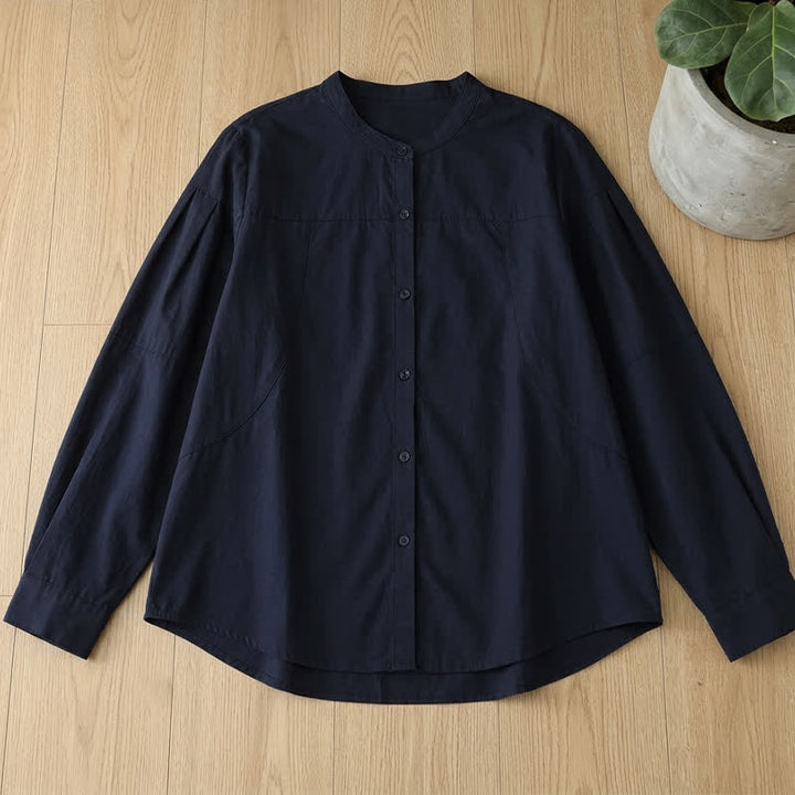 Buddha Stones Spring Fall Minimalist Tang Style Mandarin Collar Solid Women's Long Sleeve Shirts - image 16