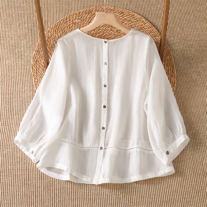Buddha Stones Spring Summer Casual Elegant Embroidery Solid Women's Long Sleeve T-Shirt - image 6