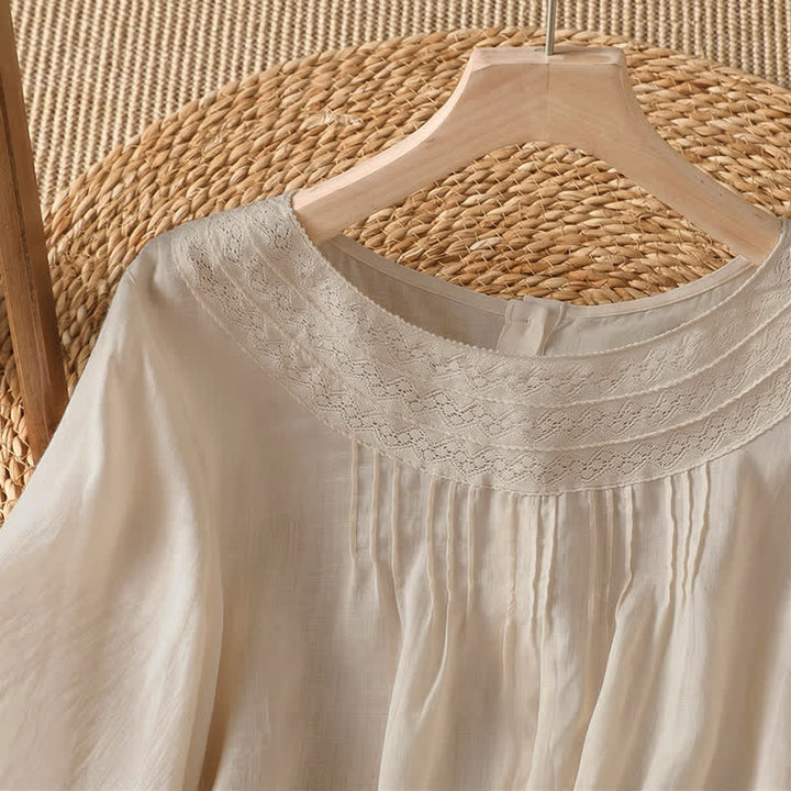 Buddha Stones Spring Summer Casual Elegant Embroidery Solid Women's Long Sleeve T-Shirt - image 1