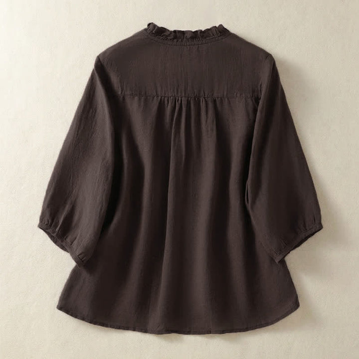 Buddha Stones Spring Summer Casual Button-Up Solid Women's Short Sleeve Shirts - image 1